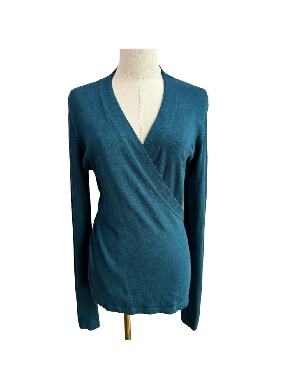 Zilch Soft Wrap Front Sweater Sz M Turquoise Green Blue Long Sleeve Bamboo Top